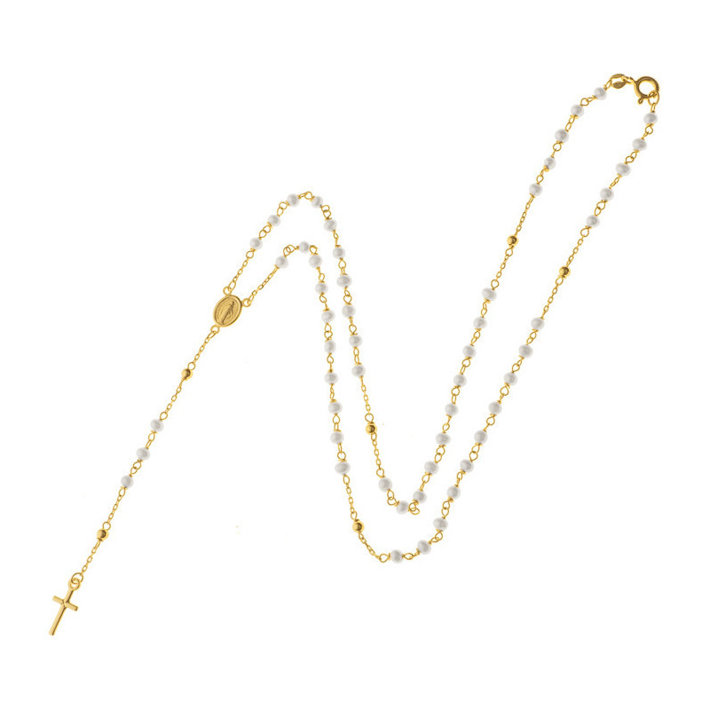 Zlatý náhrdelník ruženec s perlami 45 cm