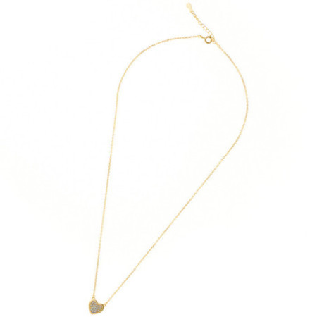 Strieborný pozlátený náhrdelník srdiečko so zirkónmi 43 až 46 cm