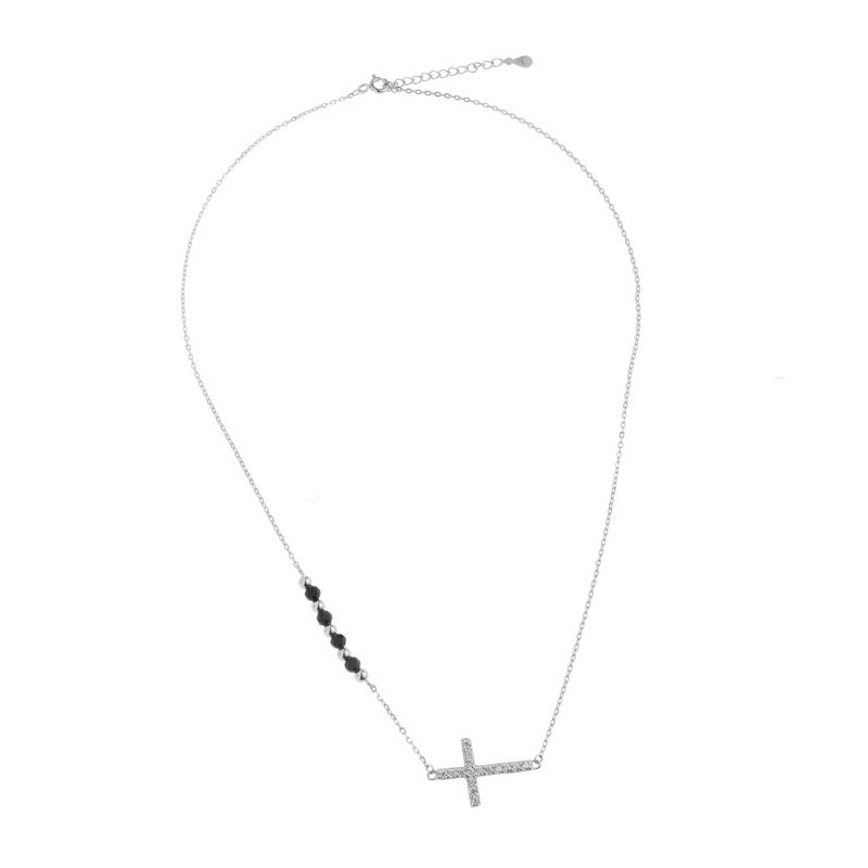 Strieborný náhrdelník krížik so zirkónmi 43 až 46 cm