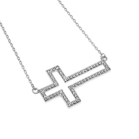 Strieborný náhrdelník kríž so zirkónmi 43 až 46 cm