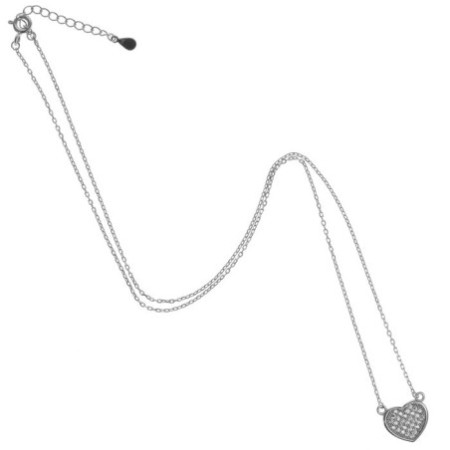 Strieborný náhrdelník srdiečko so zirkónmi 43 až 46 cm
