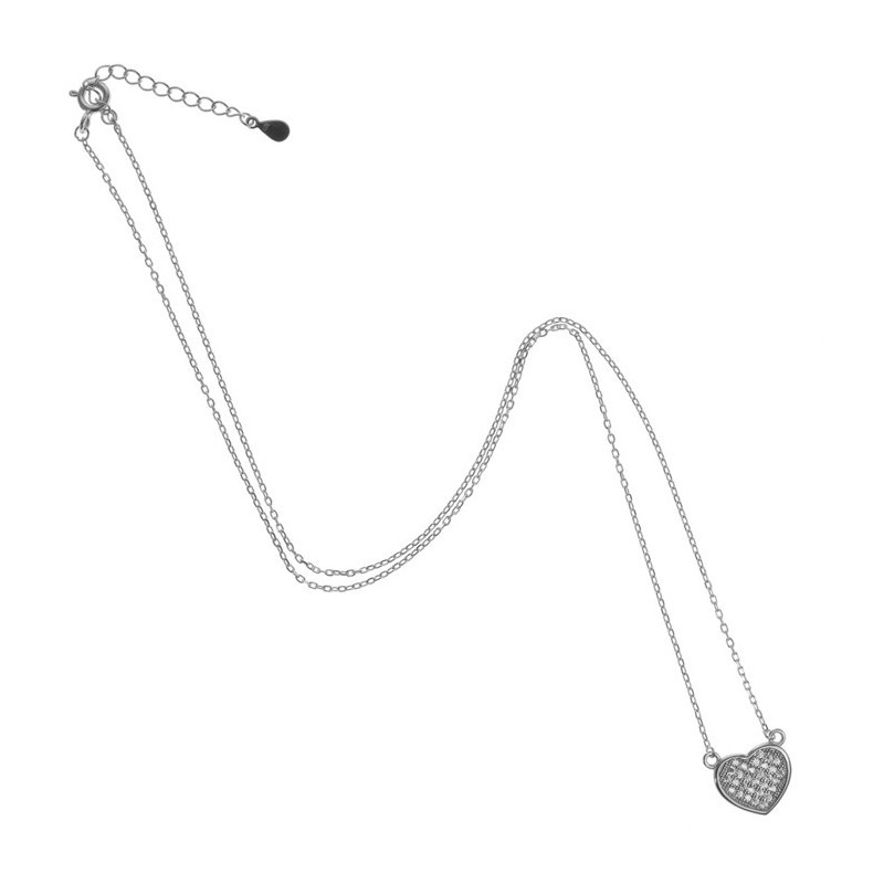 Strieborný náhrdelník srdiečko so zirkónmi 43 až 46 cm