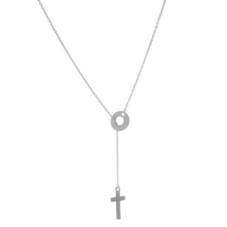 Strieborný náhrdelník s krížikom a kruhom 48 až 51 cm