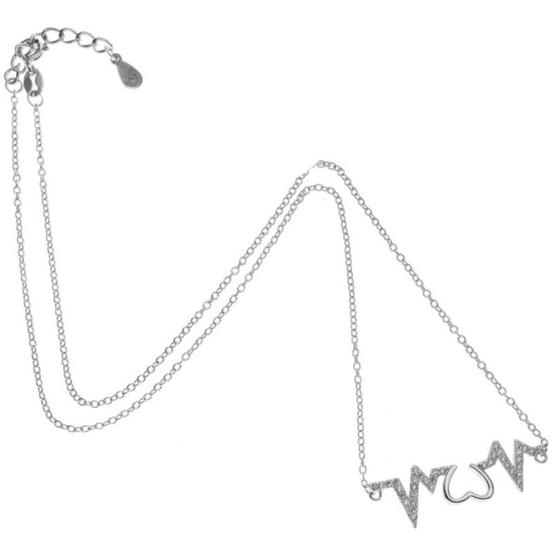 Strieborný náhrdelník EKG so zirkónmi 43 až 45 cm