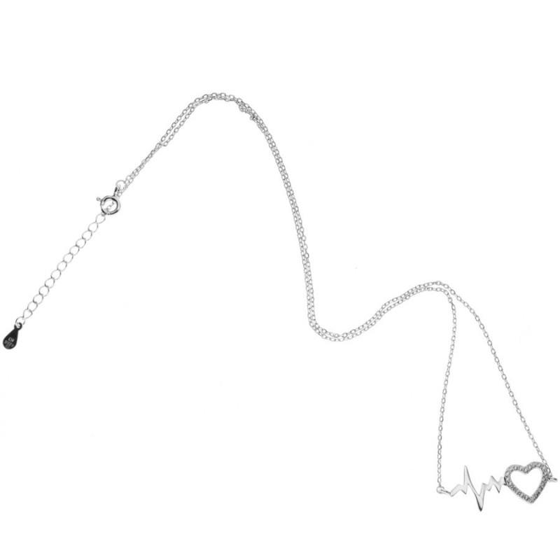 Strieborný náhrdelník EKG srdce so zirkónmi 43 až 46 cm