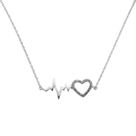 Strieborný náhrdelník EKG srdce so zirkónmi 43 až 46 cm
