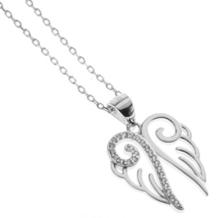 Strieborný náhrdelník anjelské krídla so zirkónmi 43 až 46 cm 