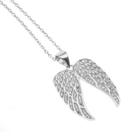 Strieborný náhrdelník anjelské krídla so zirkónmi 43 až 46 cm 