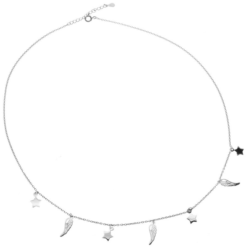 Strieborný náhrdelník anjelské krídla s hviezdičkami 43 až 46 cm