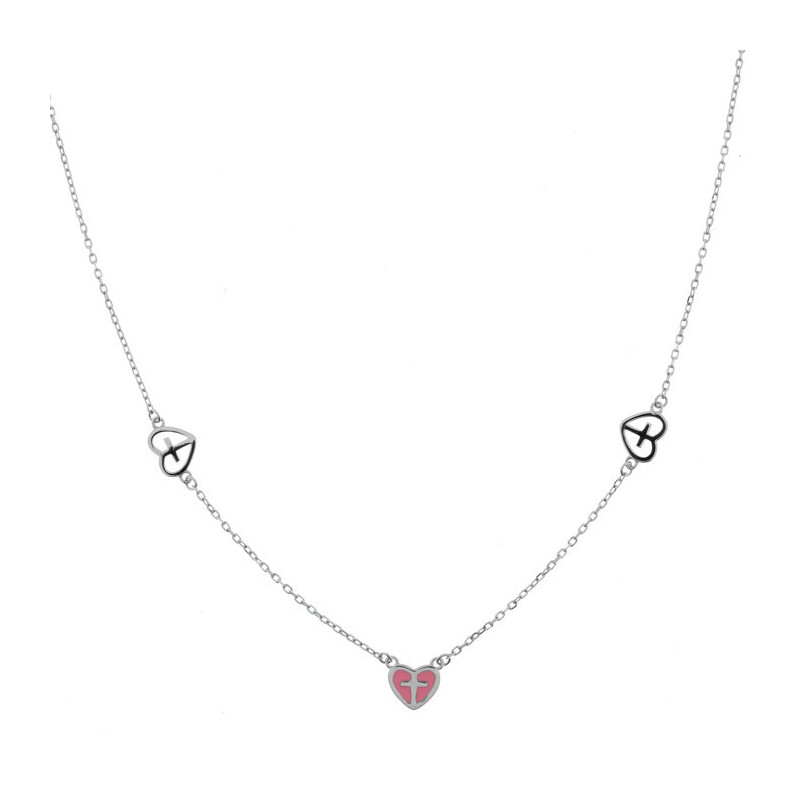 Strieborný náhrdelník srdiečka s krížikmi 43 až 46 cm