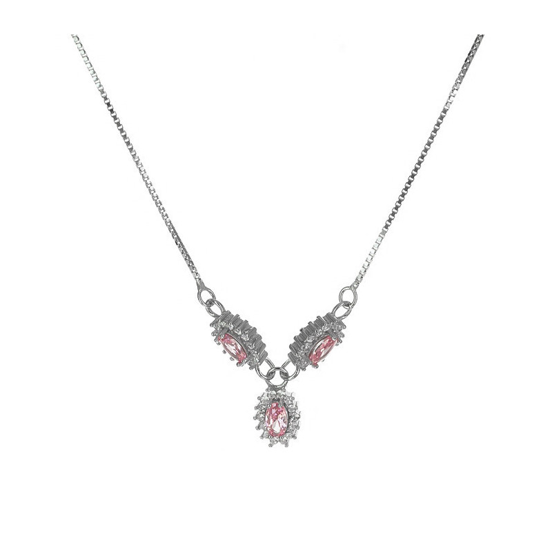 Strieborný náhrdelník s ružovými zirkónmi 42 až 44cm