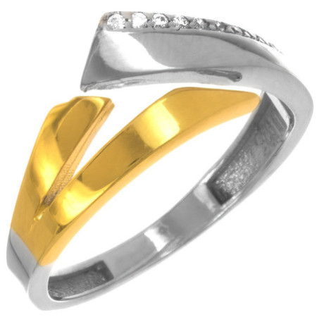 Strieborný dvojfarebný prsteň so zirkónmi