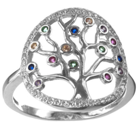 Strieborný prsteň strom života s farebnými zirkónmi