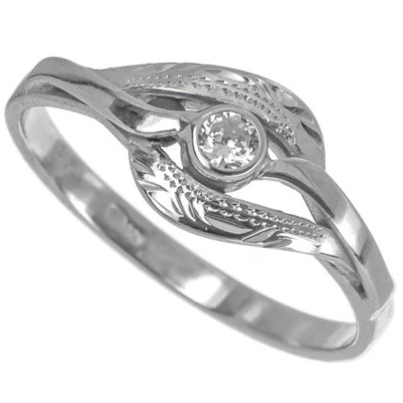 Strieborný prsteň so zirkónom a gravírom