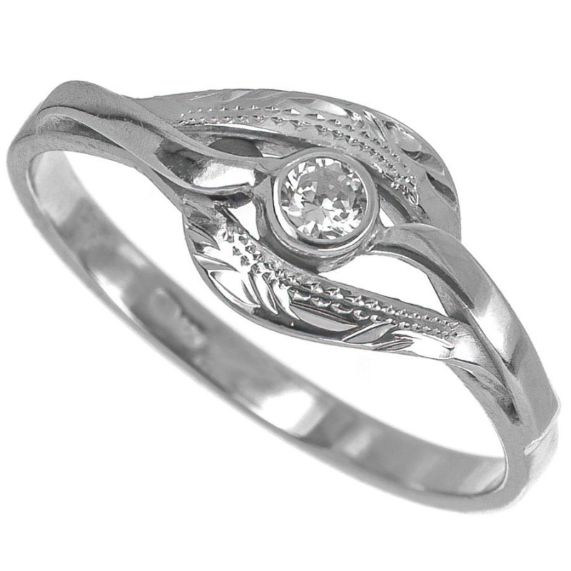 Strieborný prsteň so zirkónom a gravírom