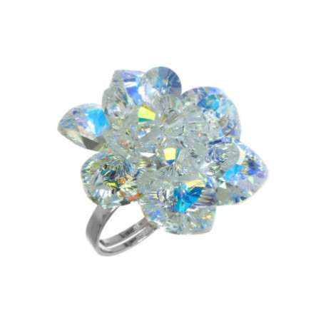 Strieborný prsteň so Swarovski elements crystal AB kvet