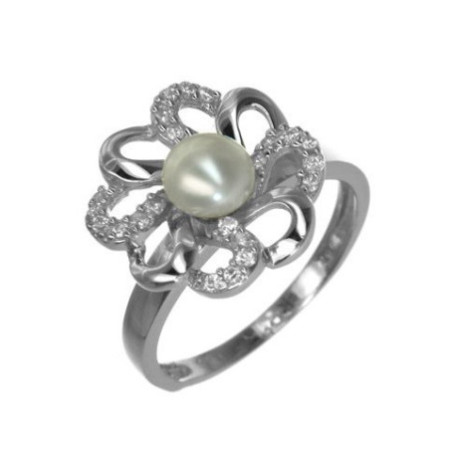 Strieborný prsteň zirkónový s perlou