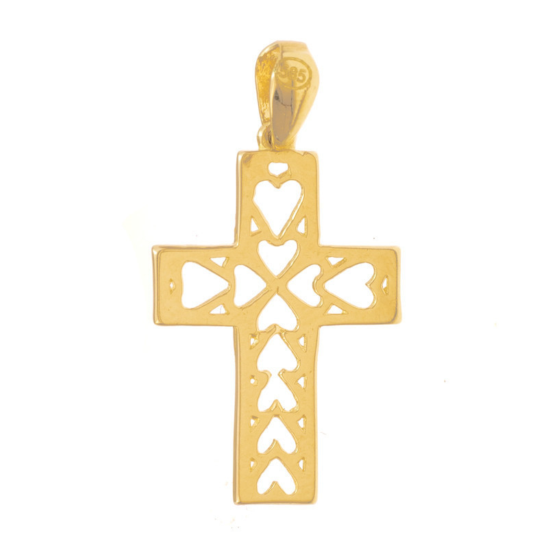 Zlatý prívesok krížik so srdiečkami