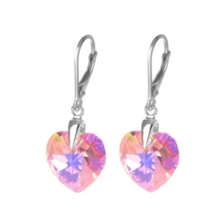 Strieborné náušnice so Swarovski elements AB lirose srdce 14