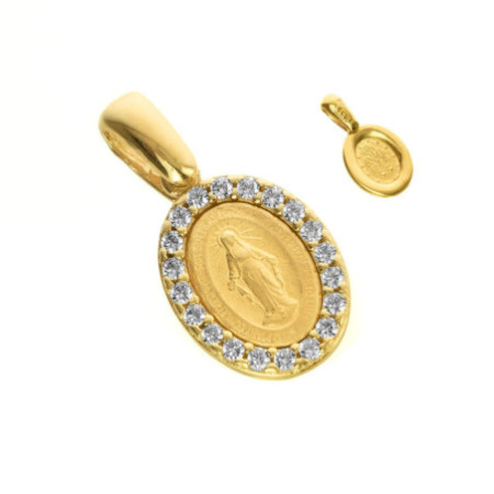 Zlatý prívesok Zázračná medaila Panny Márie so zirkónmi