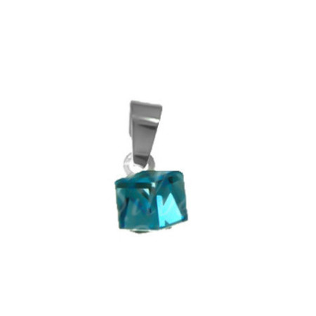 Strieborný prívesok so Swarovski elements aquamarine kocka 6