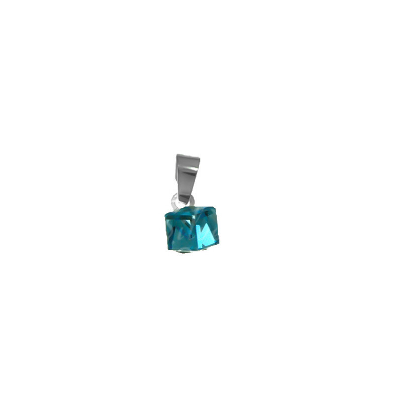 Strieborný prívesok so Swarovski elements aquamarine kocka 6