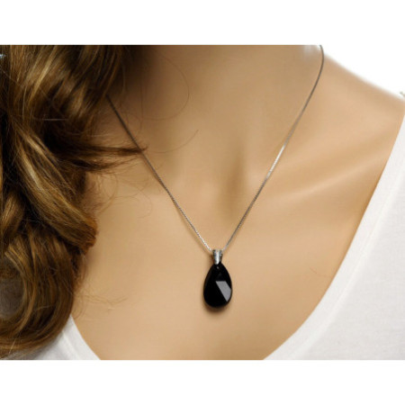 Strieborný prívesok so Swarovski elements hruška čierna 28mm