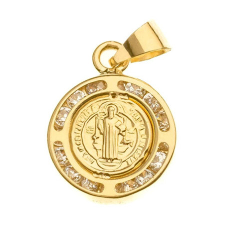 Zlatý prívesok Benediktínska medaila so zirkónmi