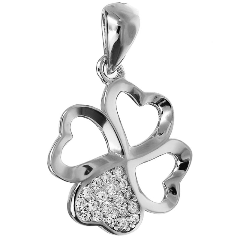 Strieborný prívesok štvorlístok so zirkónmi
