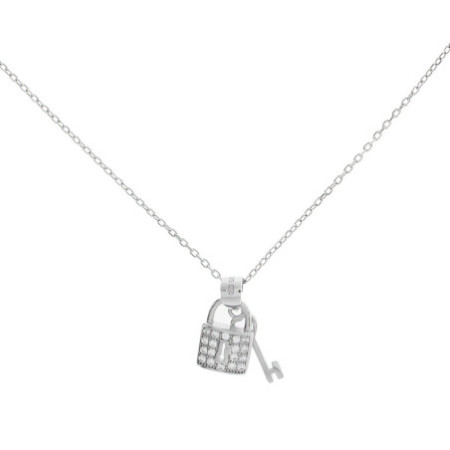 Strieborný náhrdelník zámek a klúčik so zirkónmi 43 až 46 cm