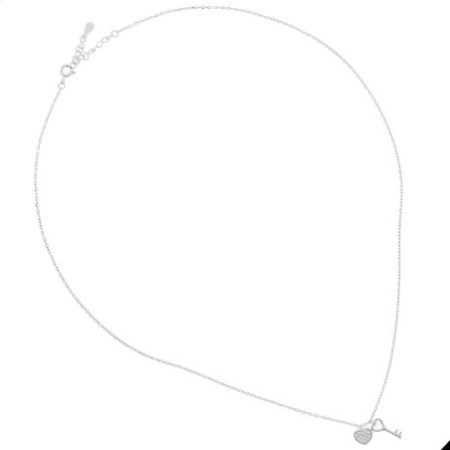 Strieborný náhrdelník klúčik a srdiečko so zirkónmi 43 až 46 cm