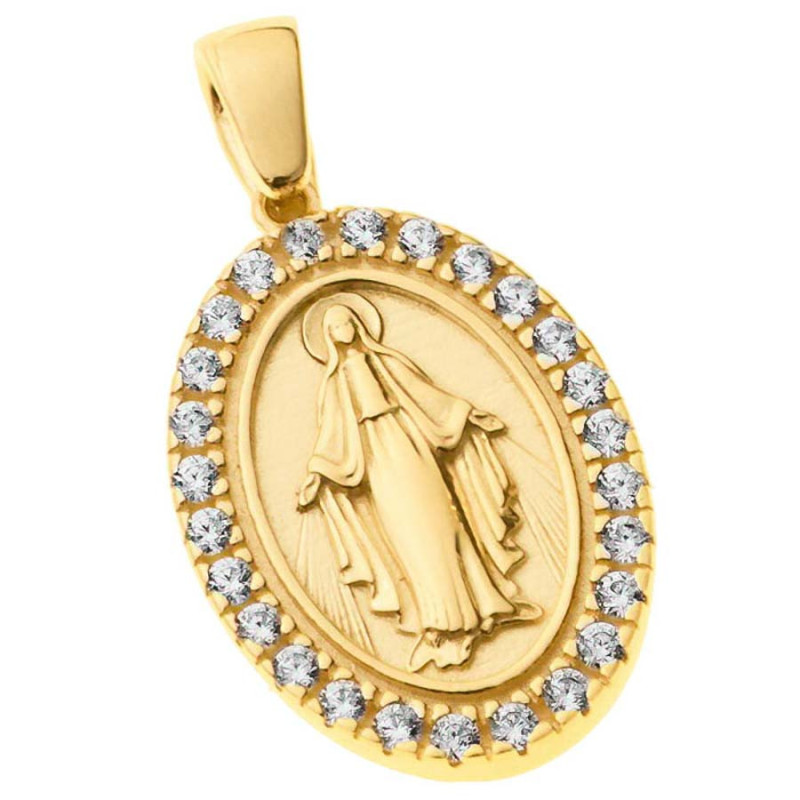 Zlatý prívesok Zázračná medaila Panny Márie so zirkónmi