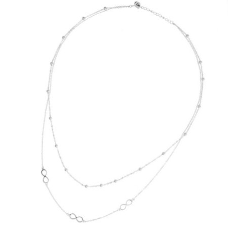 Strieborný dvojitý náhrdelník nekonečno a guľočky 43 až 46 cm