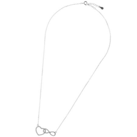 Strieborný náhrdelník srdiečko a nekonečno so zirkónmi 43 až 46 cm