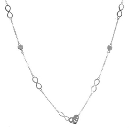 Strieborný náhrdelník nekonečna a srdiečka 43 až 46 cm