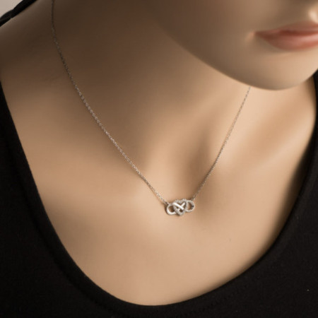 Strieborný náhrdelník nekonečno a srdiečko so zirkónmi 43 až 46 cm