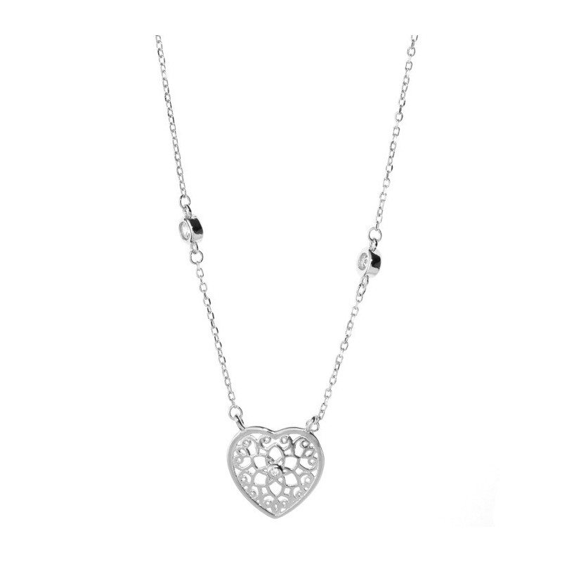 Strieborný náhrdelník srdiečko so zirkónmi 43 až 46 cm