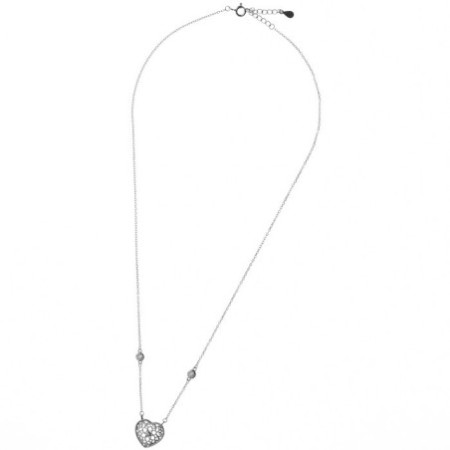 Strieborný náhrdelník srdiečko so zirkónmi 43 až 46 cm