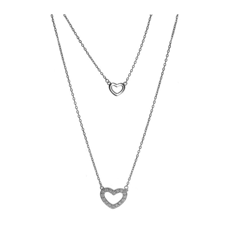 Strieborný náhrdelník srdiečka so zirkónmi 43 až 46 cm