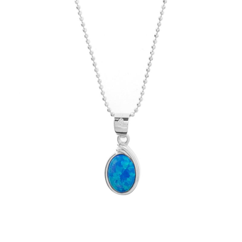Strieborný náhrdelník - modrý oválny syntetický opál, dĺžka 43 až 46 cm | Argento.sk Strieborný náhrdelník - modrý oválny syntetický opál, dĺžka 43 až 46 cm | Argento.sk
