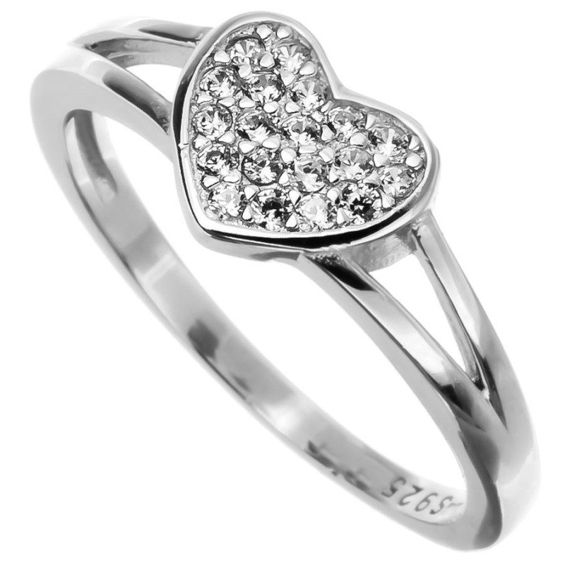 Strieborný prsteň - srdiečko, číre okrúhle zirkóny | Argento.sk