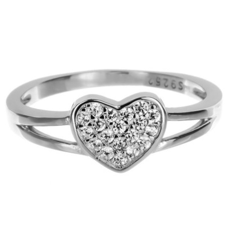 Strieborný prsteň - srdiečko, číre okrúhle zirkóny | Argento.sk