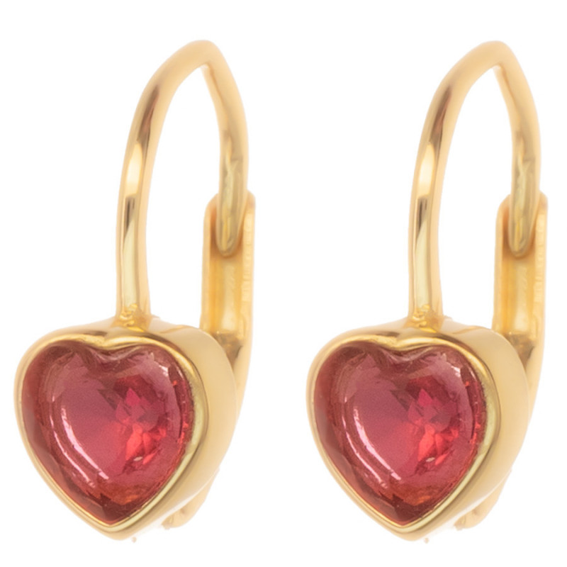 Pozlátené strieborné náušnice - srdiečka, tmavoružový zirkón v tvare srdiečka | Argento.sk