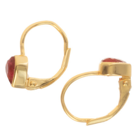 Pozlátené strieborné náušnice - srdiečka, tmavoružový zirkón v tvare srdiečka | Argento.sk