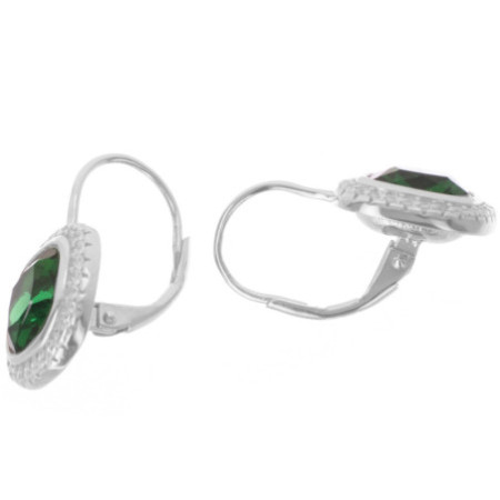 Strieborné náušnice - zelený zirkón v tvare štvorca, číre okrúhle zirkóny | Argento.sk