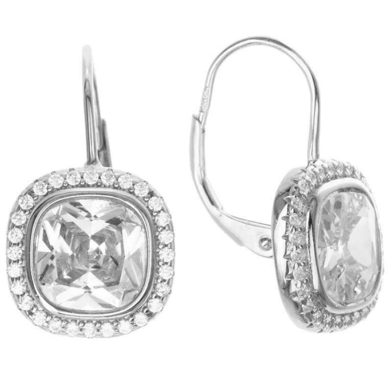 Strieborné náušnice - číry zirkón v tvare štvorca, číre okrúhle zirkóny | Argento.sk