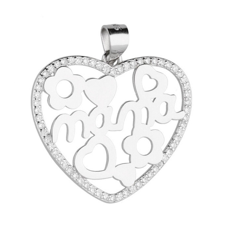 Strieborný prívesok - srdiečko, nápis mama, číre okrúhle zirkóny, číre okrúhle zirkóny | Argento.sk