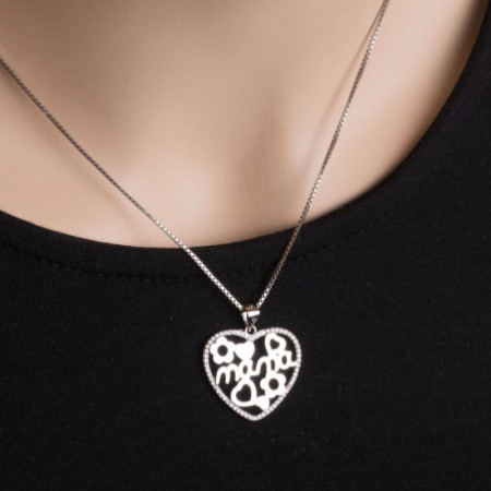 Strieborný prívesok - srdiečko, nápis mama, číre okrúhle zirkóny, číre okrúhle zirkóny | Argento.sk
