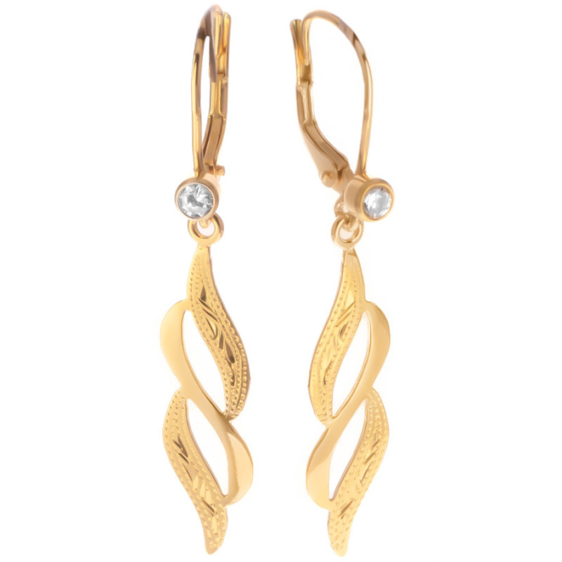 Pozlátené strieborné náušnice - s ručným gravírom, číry okrúhly zirkón | Argento.sk