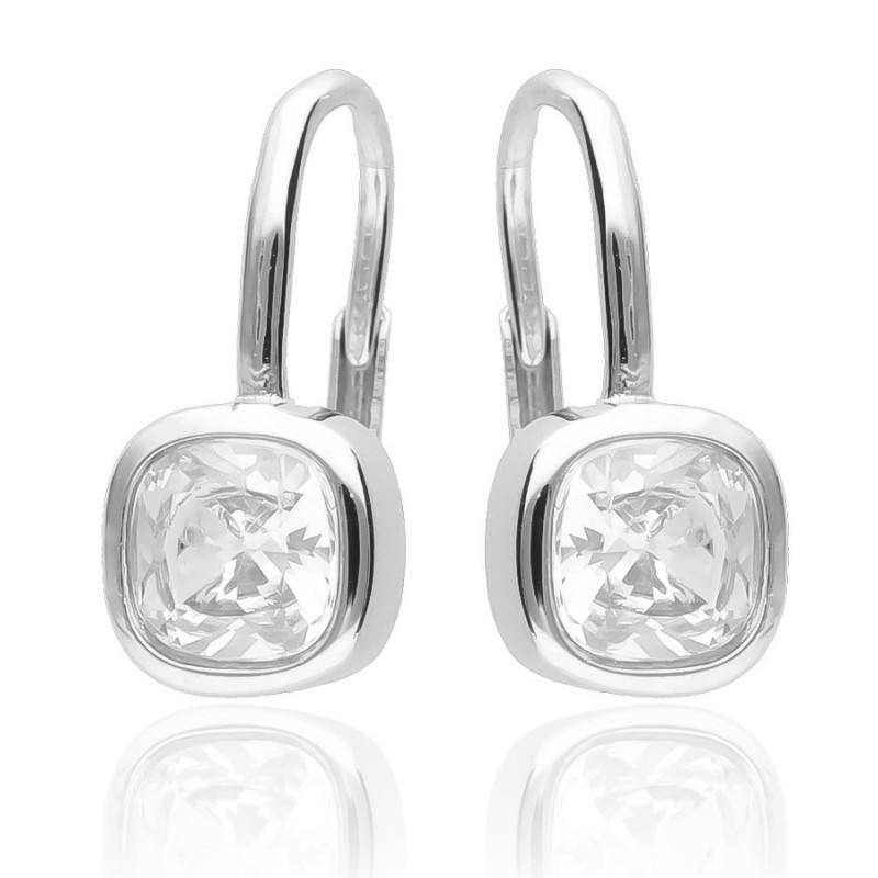 Strieborné náušnice - číry zirkón v tvare štvorca | Argento.sk